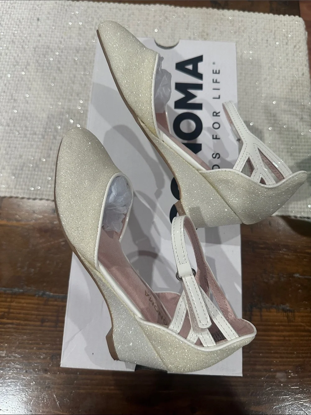 Girls' Glitter Ankle-Strap Dress Shoes in Ivory